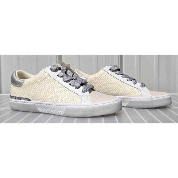 A New Day Maddison Silver & Cream Lace Up Fashion Sneakers - Size 6.5 6 1/2 - Picture 1 of 6